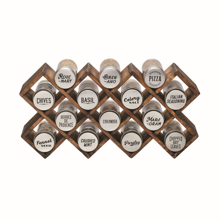 Wood Criss Cross 14 Jar Spice Jar and Rack Set